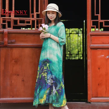 Hisenky Chinese Style Dress Women 2019 Summer Half Sleeves Cotton Linen Dress O-Neck Vintage Bohemian Maxi Long Dress Vestidos
Hisenky Chinese Style Dress Women 2019 Summer Half Sleeves Cotton Linen Dress O-Neck Vintage Bohemian Maxi Long Dress Vestidos