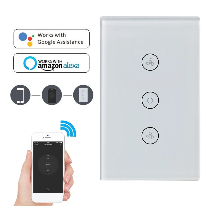 US fan smart wifi switch home remote graffiti intelligent voice control wireless touch panel switch Alexa and Google Home no hub
US fan smart wifi switch home remote graffiti intelligent voice control wireless touch panel switch Alexa and Google Home no hub