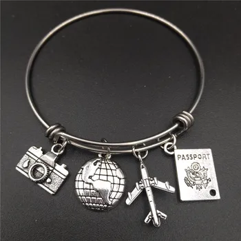 2.5 inch Stainless Steel Expandable Wire Bangle Love Travel Bracelet Camera Globe Plane Passport Charms Wholesale Bulk Jewelry
2.5 inch Stainless Steel Expandable Wire Bangle Love Travel Bracelet Camera Globe Plane Passport Charms Wholesale Bulk Jewelry