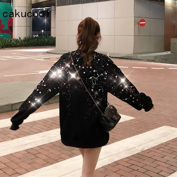 Толстовка Cakucool Женская длинный флисовый свитер с капюшоном и принтом в виде