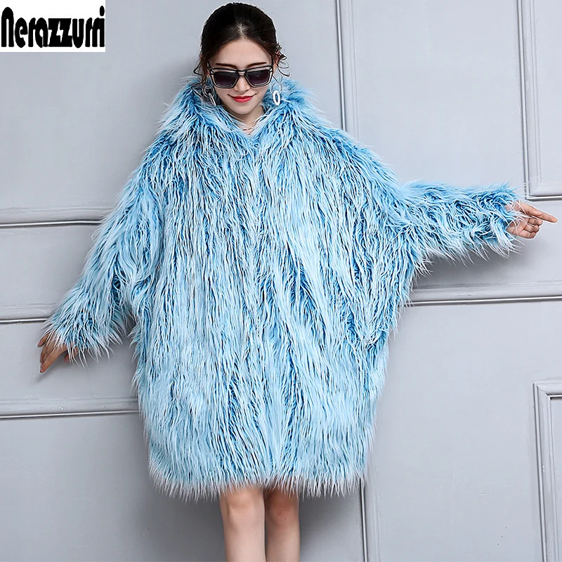 Nerazzurri Winter Faux Fur Coat women 2019 Bat Sleeved Oversized Loose Blue Warm Thick Shaggy Furrry Mongolian Sheep Fur Jacket
Nerazzurri Winter Faux Fur Coat women 2019 Bat Sleeved Oversized Loose Blue Warm Thick Shaggy Furrry Mongolian Sheep Fur Jacket