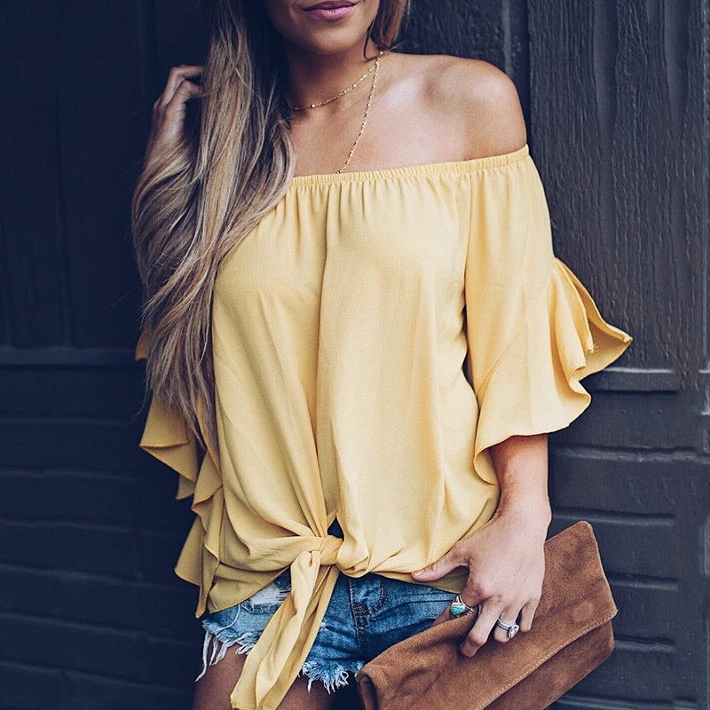 Women Summer Casual Tops Sexy Loose Slash Neck Half Flare Sleeve White Yellow Black Blouse Chiffon Off Shoulder Tops
Women Summer Casual Tops Sexy Loose Slash Neck Half Flare Sleeve White Yellow Black Blouse Chiffon Off Shoulder Tops