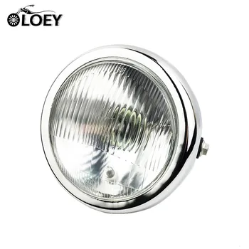 OLOEY Head Light 12V Universal Chrome Motorcycle Retro Headlights Lamp Amber Halogen Front Light For Cafe Racer Harley Honda