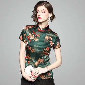 Womens Tops And Blouses Summer New 100% Silk Printed Stand Collar Short Sleeved Vintage Slim Chinese Style Cheongsam Tops
Womens Tops And Blouses Summer New 100% Silk Printed Stand Collar Short Sleeved Vintage Slim Chinese Style Cheongsam Tops