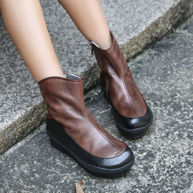 VALLU Handmade Women Shoes Flat Platform Boots Genuine Leather Mixed Color Side Zipper Round Toes Retro Ladies Ankle Boots
VALLU Handmade Women Shoes Flat Platform Boots Genuine Leather Mixed Color Side Zipper Round Toes Retro Ladies Ankle Boots