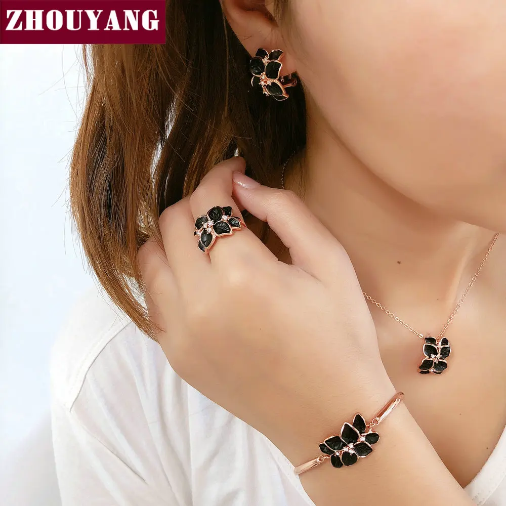 ZHOUYANG Necklace For Women Vintage Style Black Oil Flower Leaf Cubic Zirconia RoseGold Color Christmas Gift Fashion JewelryN603
ZHOUYANG Necklace For Women Vintage Style Black Oil Flower Leaf Cubic Zirconia RoseGold Color Christmas Gift Fashion JewelryN603
