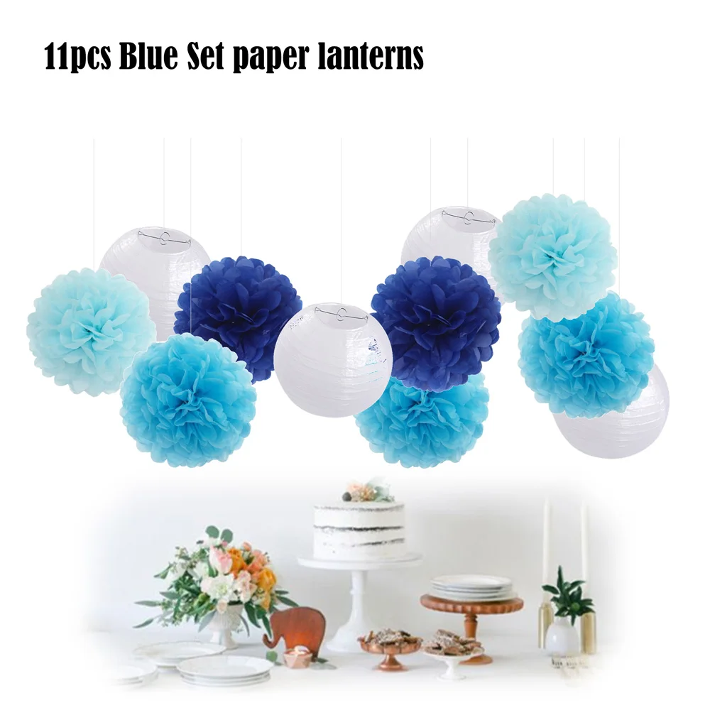 11PCS Blue Set Wedding Series 25cm Blue Tissue Pom Pom 8" White Hanging Paper Ball Lanterns Birthday Party Decoration Supplier
11PCS Blue Set Wedding Series 25cm Blue Tissue Pom Pom 8" White Hanging Paper Ball Lanterns Birthday Party Decoration Supplier