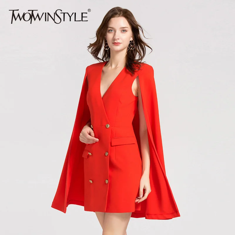 TWOTWINSTYLE Autumn Dresses For Women V Neck Cloak Sleeve High Waist Double Breasted Mini Dress Female Elegant Slim 2019 Korean
TWOTWINSTYLE Autumn Dresses For Women V Neck Cloak Sleeve High Waist Double Breasted Mini Dress Female Elegant Slim 2019 Korean
