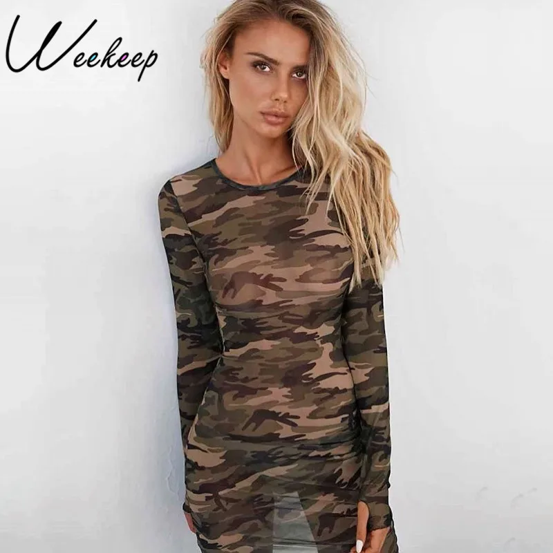 Weekeep Women Sexy Sheath Perspective Camouflage Dress Long Sleeve 2017 Empire Vestidos Bodycon Mini Dresses de festa
Weekeep Women Sexy Sheath Perspective Camouflage Dress Long Sleeve 2017 Empire Vestidos Bodycon Mini Dresses de festa