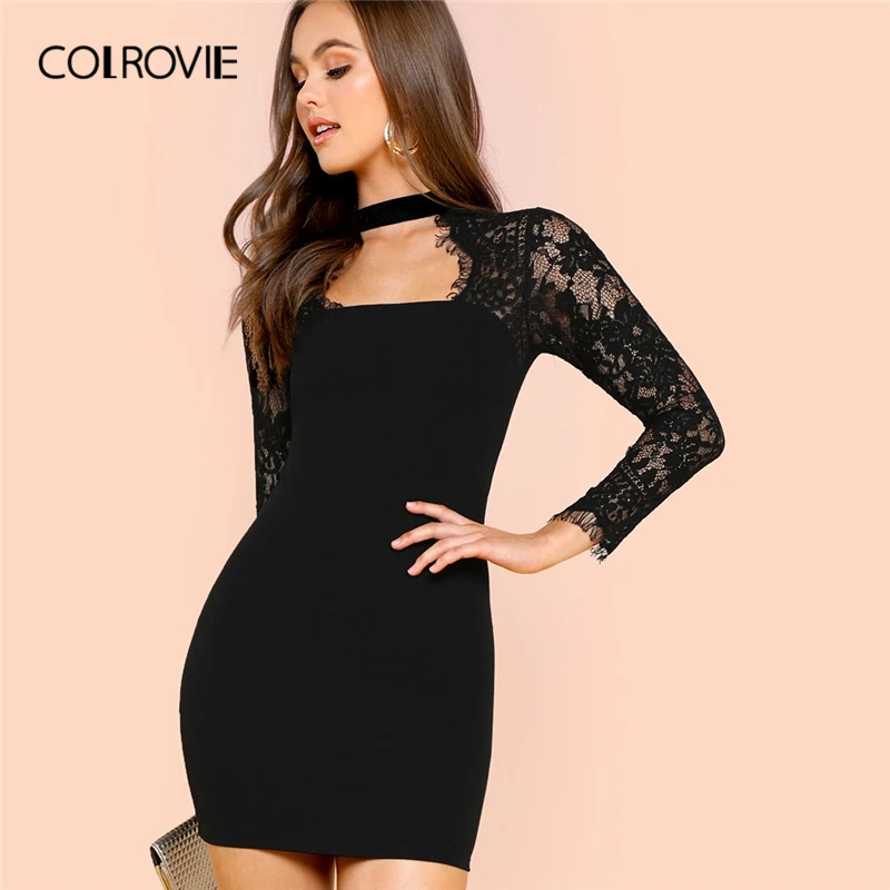 COLROVIE Black Eyelash Lace Sleeve Choker Neck Bodycon Elegant Dress Women 2019 Spring Long Sleeve Pencil Office Ladies Dresses
COLROVIE Black Eyelash Lace Sleeve Choker Neck Bodycon Elegant Dress Women 2019 Spring Long Sleeve Pencil Office Ladies Dresses