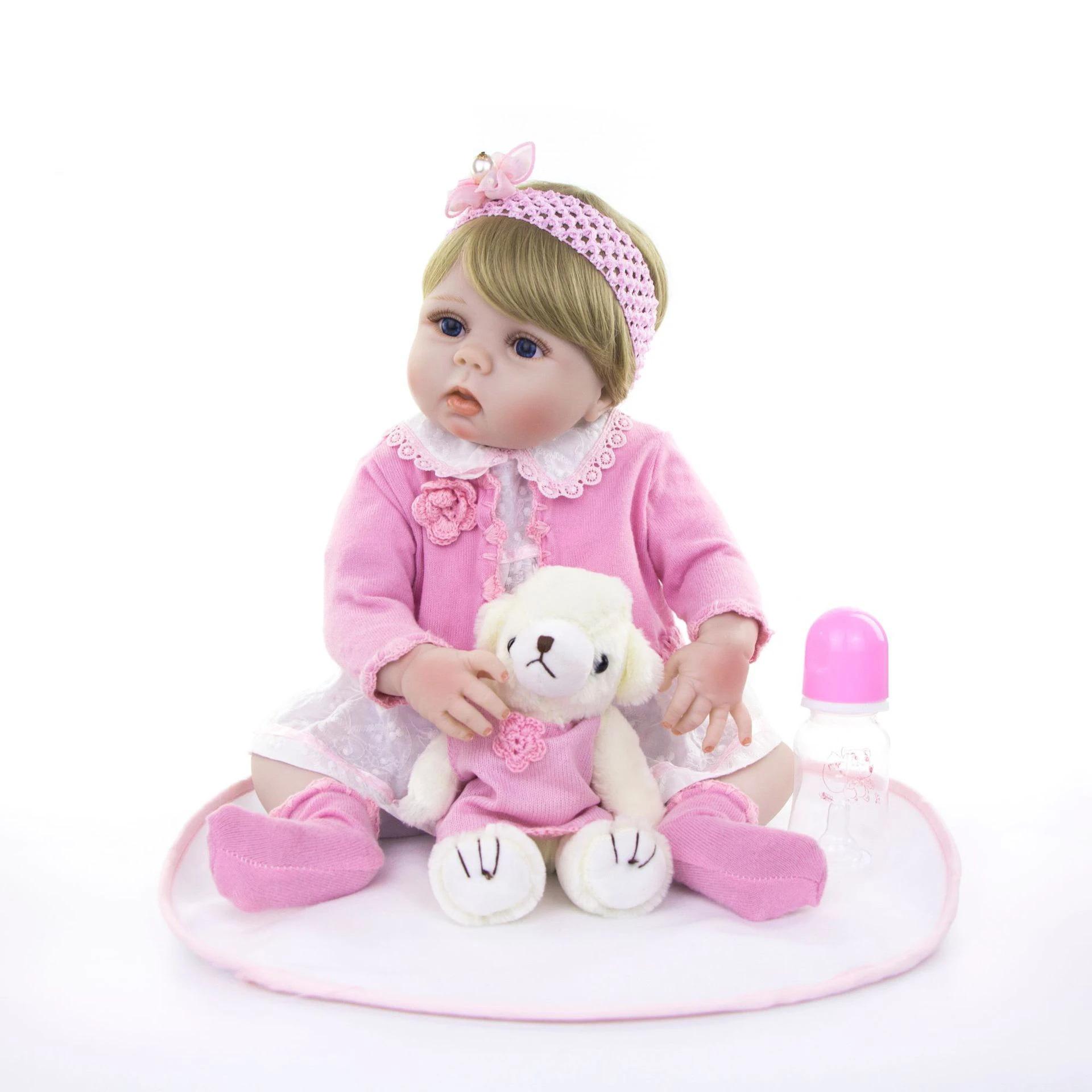 23" full body silicone baby reborn dolls real baby girl doll with pink bear clothing children doll reborn gift poupee
23" full body silicone baby reborn dolls real baby girl doll with pink bear clothing children doll reborn gift poupee