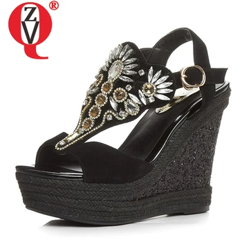 ZVQ Fashion brand crystal gemstone flower sexy Sandals black woman summer 11.5cm Super High heels wedge Platform shoes
ZVQ Fashion brand crystal gemstone flower sexy Sandals black woman summer 11.5cm Super High heels wedge Platform shoes