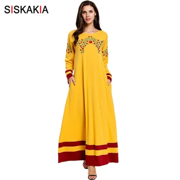 Siskakia Arabic Embroidery Long Dress Plus Size Elegant Round Neck Long Sleeve Fashion Color Block Maxi Dresses Draped Swing New
Siskakia Arabic Embroidery Long Dress Plus Size Elegant Round Neck Long Sleeve Fashion Color Block Maxi Dresses Draped Swing New