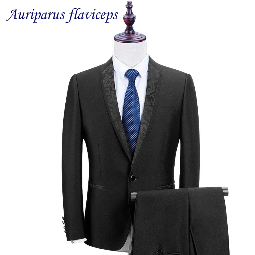 New High Quality One Button Black Groom Tuxedos Slim Fit Tailored Suit Shawl Lace Lapel Wedding Suits For Men (Jacket+Pants+Bow)
New High Quality One Button Black Groom Tuxedos Slim Fit Tailored Suit Shawl Lace Lapel Wedding Suits For Men (Jacket+Pants+Bow)