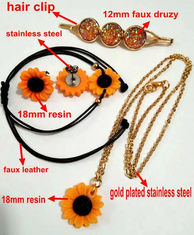 New Lovely Jewelry Sets Sunflower Pendant Necklace Ear Studs hair clip Bracelet stainless steel Women Gift jewelry
New Lovely Jewelry Sets Sunflower Pendant Necklace Ear Studs hair clip Bracelet stainless steel Women Gift jewelry