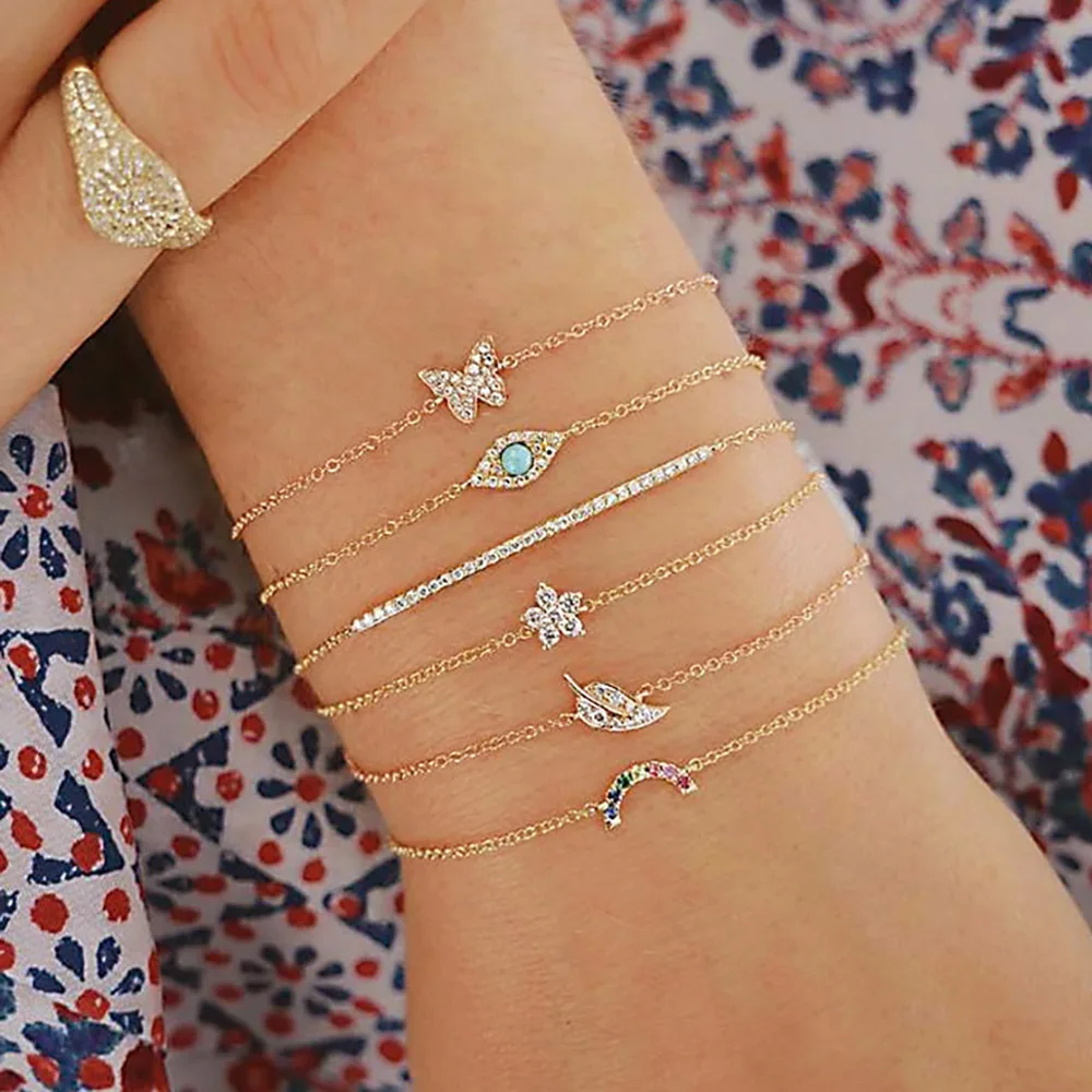 6 Pcs/Set Punk Butterfly Eye Star Moon Leaves Crystal Gem Shiny Gold Multilayer Chain Bracelet Set Women Exquisite Party Jewelry
6 Pcs/Set Punk Butterfly Eye Star Moon Leaves Crystal Gem Shiny Gold Multilayer Chain Bracelet Set Women Exquisite Party Jewelry