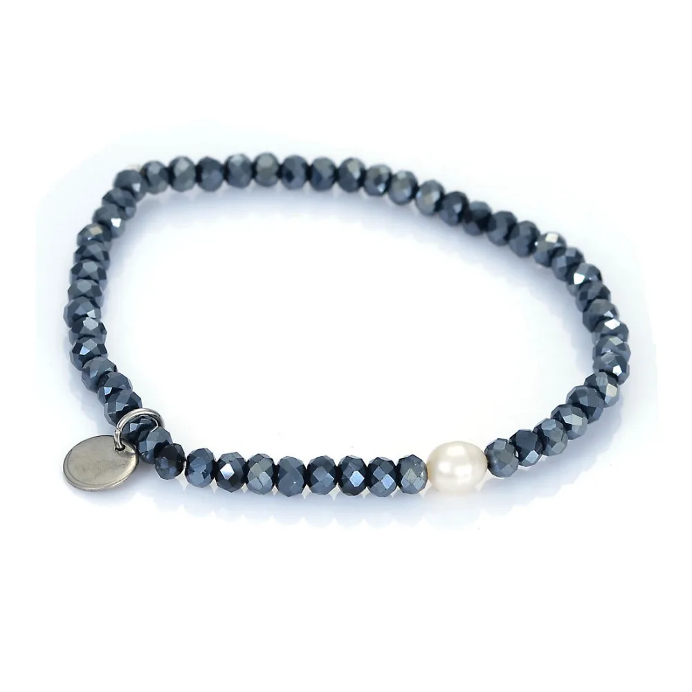 Tiny crystal and freshwater pearl elastic bracelets with round stainless steel circle dangle B1706
Tiny crystal and freshwater pearl elastic bracelets with round stainless steel circle dangle B1706