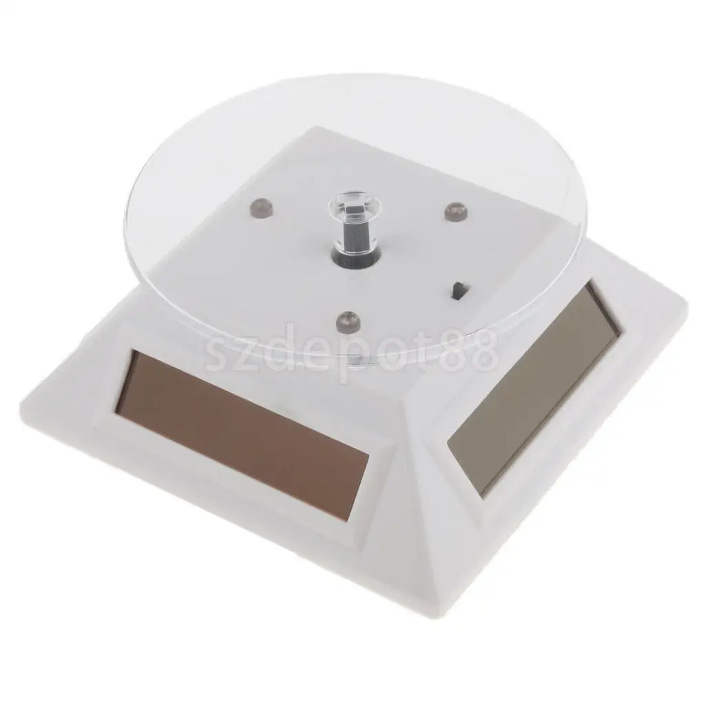Solar Powered / Battery Rotating Display Stand Turntable with LED Light for Jewelry Watch Phone, Save Energy