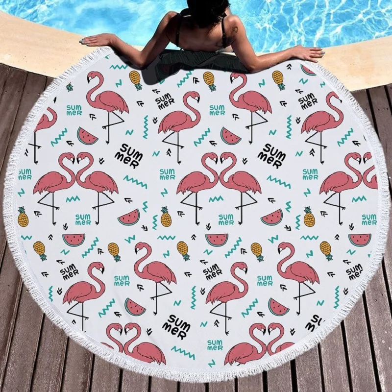 Круглое пляжное полотенце из микрофибры с принтом фламинго шаль банное коврик