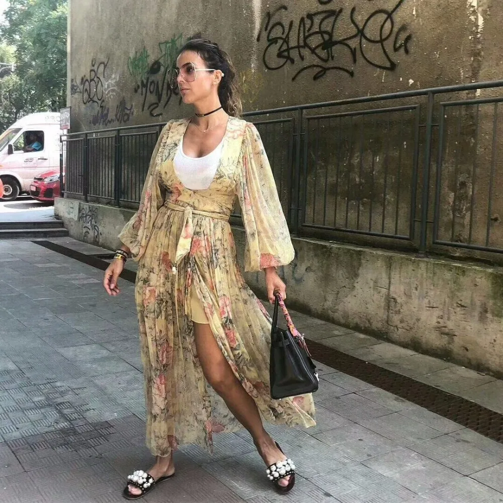 Women Retro and Bohemian Plunging Neckline Mustard Floral Melody Wrap Maxi Dress
Women Retro and Bohemian Plunging Neckline Mustard Floral Melody Wrap Maxi Dress