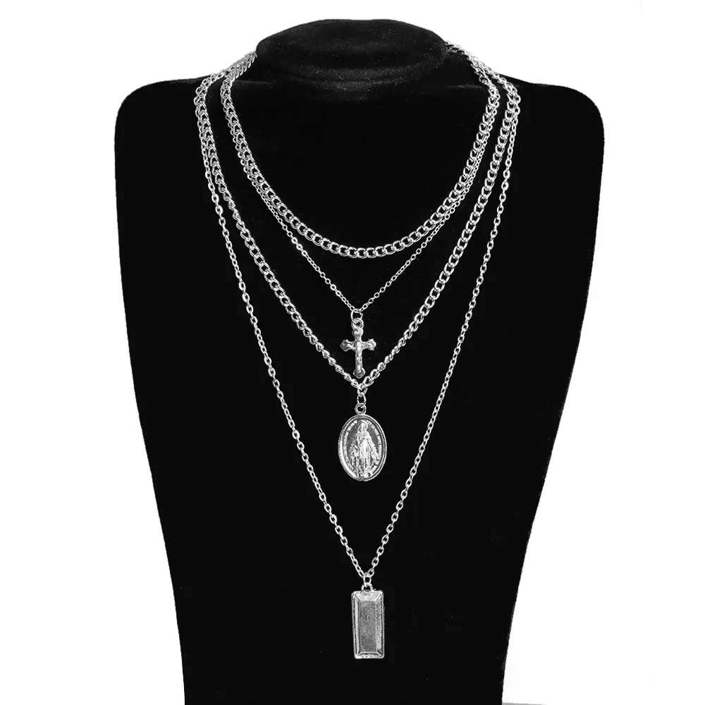 

1PC Women Charm Bohemia Cross Pendant Necklace Choker Bib Multilayer Gold&Silver Chain Necklace For Women Fashion Jewelry