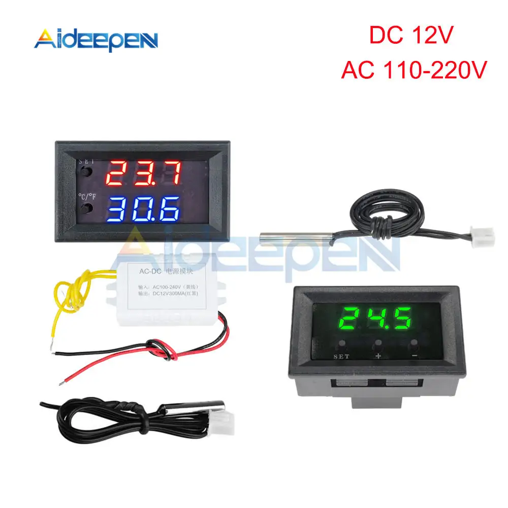 W1209 W1209WK DC 12V AC 110-220V Thermostat Temperature Control LED Digital Thermometer Thermo Switch Tester Module NTC Sensor
W1209 W1209WK DC 12V AC 110-220V Thermostat Temperature Control LED Digital Thermometer Thermo Switch Tester Module NTC Sensor
