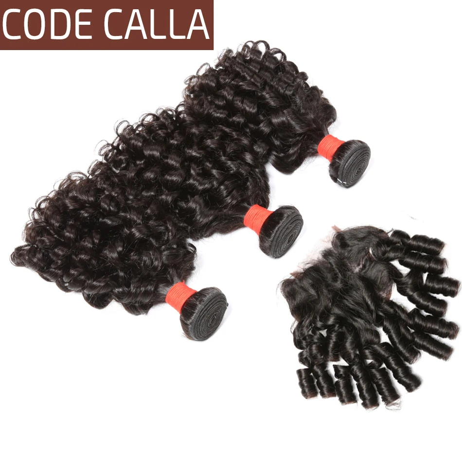 Code Calla Pre-colored Raw Virgin Bouncy Curly Human Hair Bundles With 4*4 Closure Unprocessed Peruvian Hair Wave Natural Black
Code Calla Pre-colored Raw Virgin Bouncy Curly Human Hair Bundles With 4*4 Closure Unprocessed Peruvian Hair Wave Natural Black
