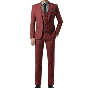 Men's suit suit burgundy suit custom men's tuxedo groom wear lapel suit a button custom (coat + pants + vest)
Men's suit suit burgundy suit custom men's tuxedo groom wear lapel suit a button custom (coat + pants + vest)