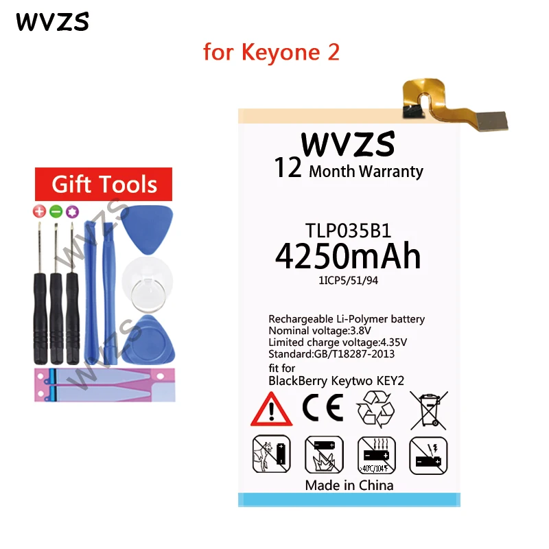 Wvzs 4250 мАч литий-полимерный аккумулятор TLP035B1 для BlackBerry Keyone 2 Keytwo KEY2 Сменные