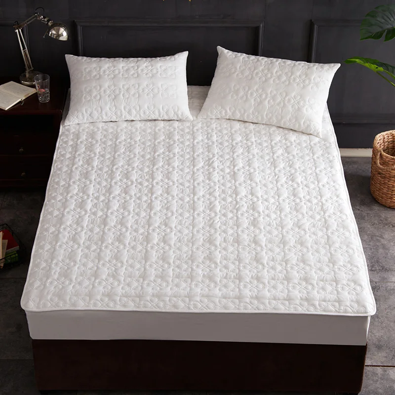 Four-Leaf-Clover-100%-Cotton-Mattress-Cover-with-Elastic-Band-Queen-King-Bed-Cover-Solid-Color-Quilted-Mattress-Protector-Cover