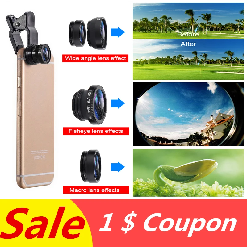 

3 In 1 Universal Wide Angle Macro Fisheye Lens Camera Kits Selfie Mobile Phone Fish Eye Lenses Fit For All Cellphone Accessories