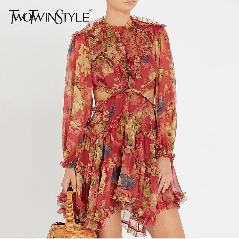 TWOTWINSTYLE Printed Backless Dress Women Ruffles Patchwork Lantern Sleeve High Waist Draped Mini Dresses Female Holiday Clothes
TWOTWINSTYLE Printed Backless Dress Women Ruffles Patchwork Lantern Sleeve High Waist Draped Mini Dresses Female Holiday Clothes