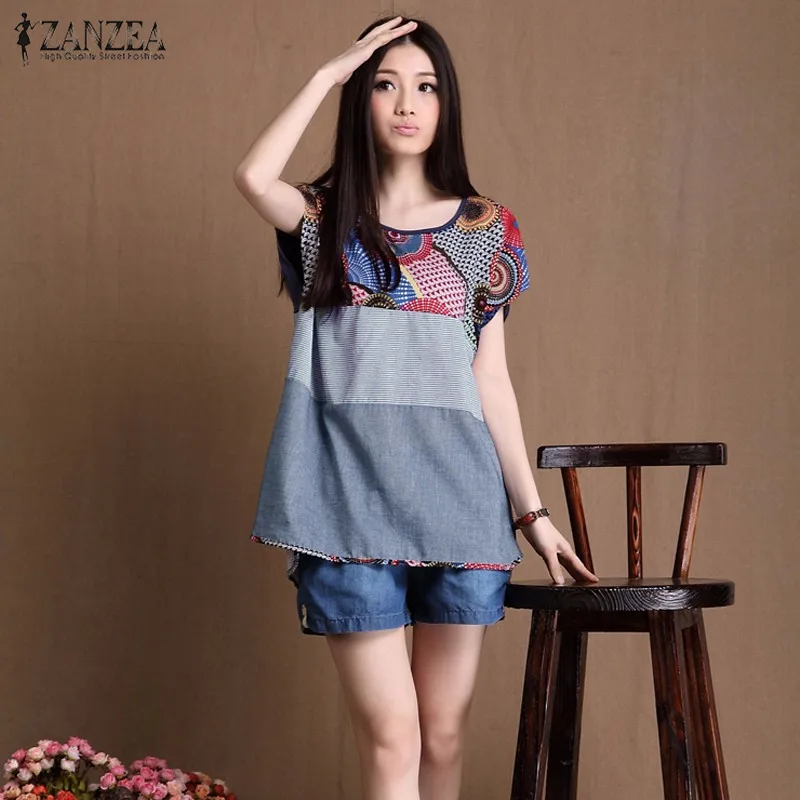 ZANZEA Blusas Fashion 2016 Cotton+Linen Summer Shirts Short Sleeve O Neck Casual Loose Women Blouse Printed Femininos Plus Size
ZANZEA Blusas Fashion 2016 Cotton+Linen Summer Shirts Short Sleeve O Neck Casual Loose Women Blouse Printed Femininos Plus Size
