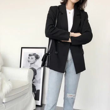 2020 Spring Women's Blazer Black Suit Jacket Coat Casual Solid Color Double Breasted Coat Office Lady Blazer Suit
2020 Spring Women's Blazer Black Suit Jacket Coat Casual Solid Color Double Breasted Coat Office Lady Blazer Suit