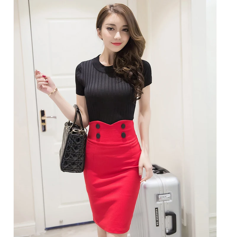 Fashion Women Skirt Elastic Fish Mouth Skirts Double-breasted Package Hip Skirt High Waist Profession OL Black Red Summer Skirt
Fashion Women Skirt Elastic Fish Mouth Skirts Double-breasted Package Hip Skirt High Waist Profession OL Black Red Summer Skirt