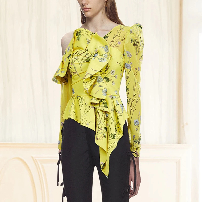Fashion Newest Stylish 2019 Summer Runway Designer Shirt Women's One-shoulder Floral Print Asymmetrical Ruffle Blouse Top
Fashion Newest Stylish 2019 Summer Runway Designer Shirt Women's One-shoulder Floral Print Asymmetrical Ruffle Blouse Top