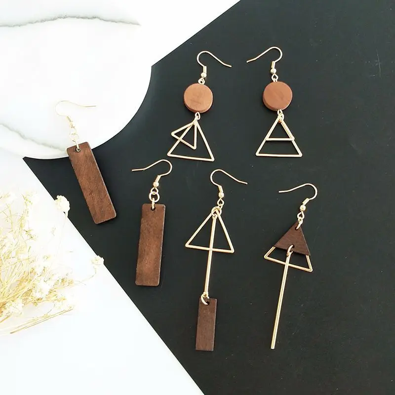 Handmade Simple Geometric Wooden Triangle Earrings Asymmetric Round Rectangle Dangle Earrings For Women Lady Wood Jewelry Giift
Handmade Simple Geometric Wooden Triangle Earrings Asymmetric Round Rectangle Dangle Earrings For Women Lady Wood Jewelry Giift