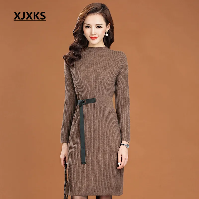 XJXKS 2018 autumn and winter new women wool knit dress fashion belt slim slimming women turtleneck sweater dress
XJXKS 2018 autumn and winter new women wool knit dress fashion belt slim slimming women turtleneck sweater dress