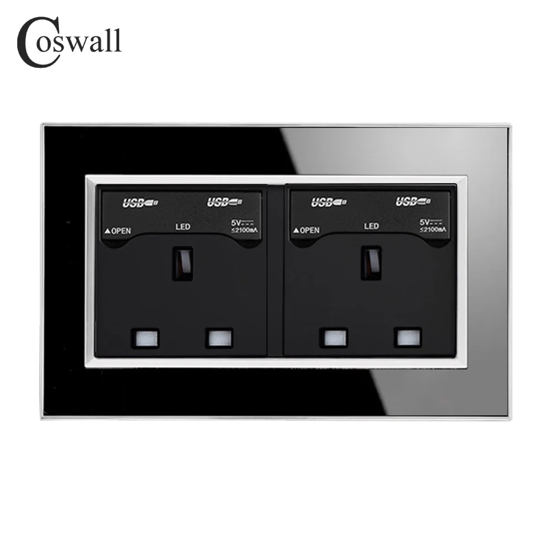 

Coswall 146 Type 13A UK Standard Socket Luxury Wall Power Outlet With Dual USB Charging Port For Mobile Acrylic Mirror Panel