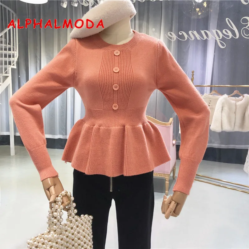 Женский трикотажный костюм ALPHALMODA однобортный пуловер с оборками блузка
