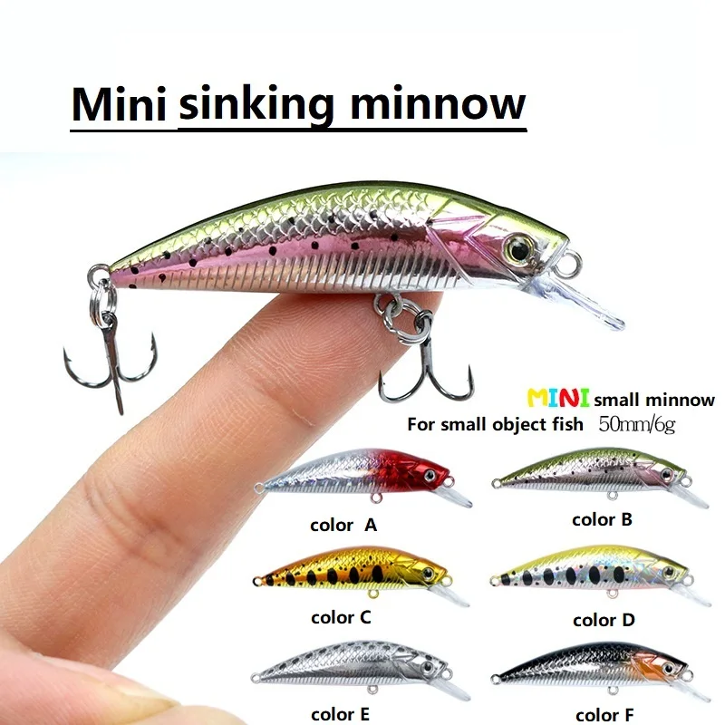 

1Pcs Mini Minnow Fishing Lure sinking baits 5cm/6.5g artificial Laser wobbler Hard Bait Crank treble hooks Bass fishing tackle
