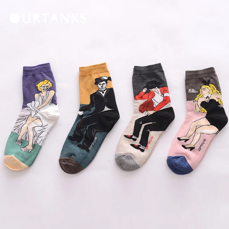2018 European Fashion Women Oil Painting Arts Socks Marilyn Monroe Madonna Chaplin Jackson Stars Portrait Socks
2018 European Fashion Women Oil Painting Arts Socks Marilyn Monroe Madonna Chaplin Jackson Stars Portrait Socks