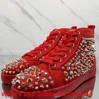 High Cut Leisure Shoes Lace Up Full Red Shape Rivets Whole Red Bottoms For Men Shoes Sneakers Leather Flat Loafers 2018 
High Cut Leisure Shoes Lace Up Full Red Shape Rivets Whole Red Bottoms For Men Shoes Sneakers Leather Flat Loafers 2018
