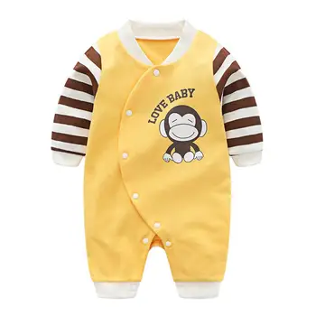 Baby Jumpsuit Cartoon Monkey Printed Long Sleeved Korean Style Baby Cotton overalls