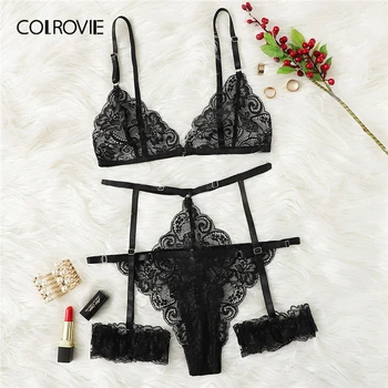 COLROVIE Black Scalloped Trim Floral Garter Women Lace Lingerie Set 2019 Sexy Femme Intimates Transparent Underwear Bra Set
COLROVIE Black Scalloped Trim Floral Garter Women Lace Lingerie Set 2019 Sexy Femme Intimates Transparent Underwear Bra Set