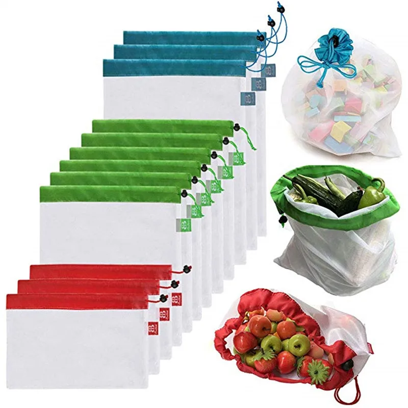 

ANDES 12pcs Reusable Mesh Produce Bags Washable Eco Friendly Bags for Grocery Shopping Storage Fruit Vegetable Toys Sundries