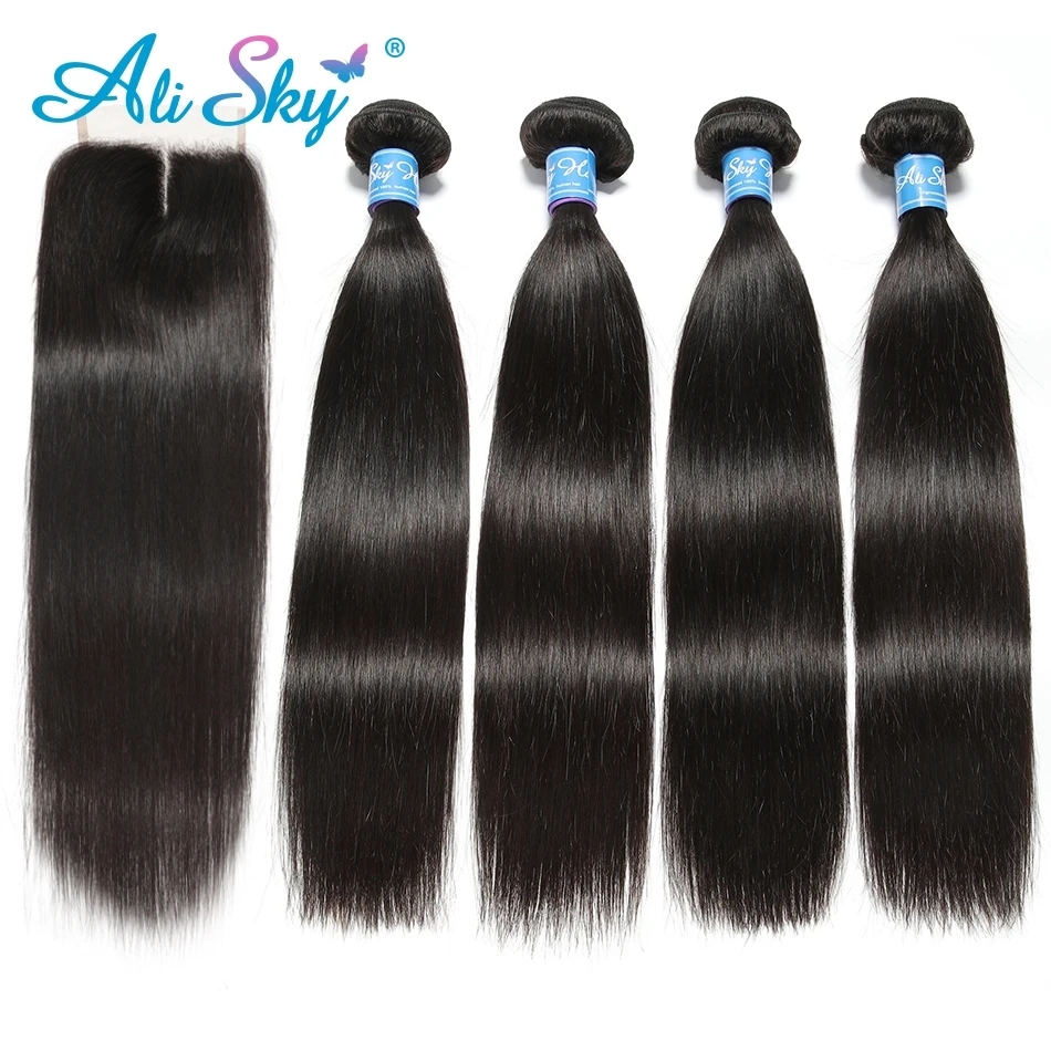 Alisky Hair Brazilian Straight 4 Bundles With 1pcs Top Lace Closure 100% Human Hair Weaves Remy Black 1b No Tangle No Shedding
Alisky Hair Brazilian Straight 4 Bundles With 1pcs Top Lace Closure 100% Human Hair Weaves Remy Black 1b No Tangle No Shedding