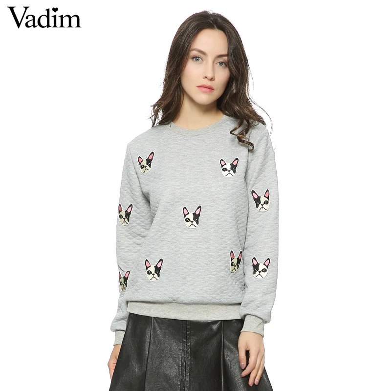Women cute dog pattern patches pullovers autumn style long sleeve sweatshirts feminine casual street wear tops SW787
Women cute dog pattern patches pullovers autumn style long sleeve sweatshirts feminine casual street wear tops SW787