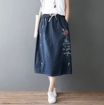 Japanese Harajuku Hippie Boho Ethnic Mori Girl Floral Embroidered Blue Denim Cotton Elastic Waist Women Spring Autumn Skirt
Japanese Harajuku Hippie Boho Ethnic Mori Girl Floral Embroidered Blue Denim Cotton Elastic Waist Women Spring Autumn Skirt