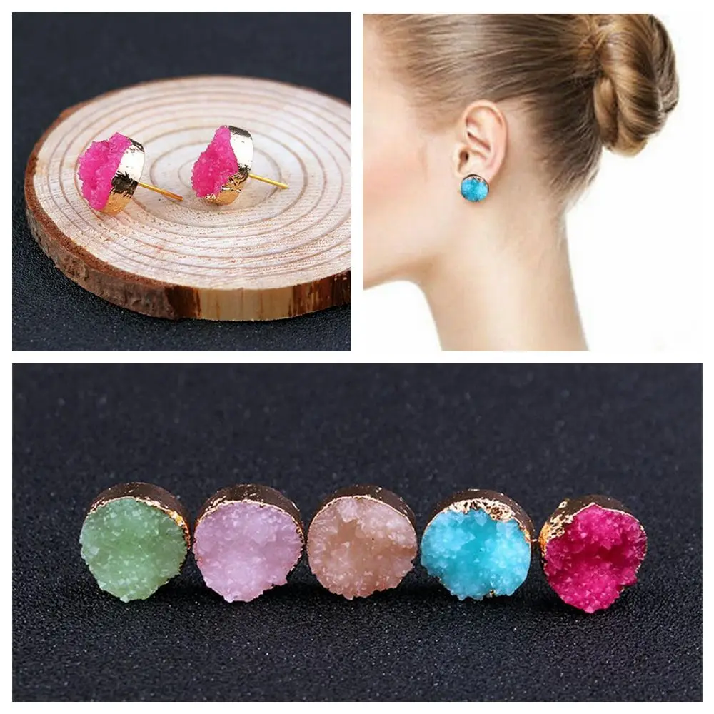 1 Pair New Fashion Raw Crystal Quartz Druzy Stud Earrings Natural Resin Stone Round Multi Color Ear Stud Jewelry
1 Pair New Fashion Raw Crystal Quartz Druzy Stud Earrings Natural Resin Stone Round Multi Color Ear Stud Jewelry